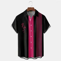 Camisas casuais masculinas 3d para havaiano flamingo padrão tops moda harajuku verão mangas camisa 2023 oversized t roupas masculinas