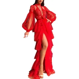 Sukienki swobodne 2021 Seksowna siatka długotropiwowa suknia balowa chinoiserie czerwona sukienka solidna kolor bankiety