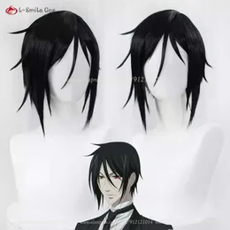 Disfraces de Catsuit Anime Butler Sebastian Michaelis Cosplay 35cm pelo sintético negro resistente al calor pelucas de juego de rol + gorro de peluca