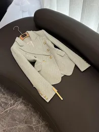 Kvinnors kostymer 2023 Högkvalitativ designer Notched Collar Office Lady Slim Coat Women Vintage Tweed Double Breasted Job Blazer