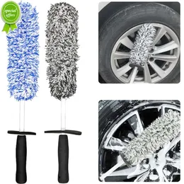 Nova escova de lavagem de carro super microfibra premium rodas escova antiderrapante alça fácil de limpar jantes raios barril de roda acessórios do carro