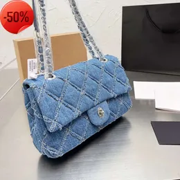 Designer Channel Borse Borse a tracolla da donna Borse con patta Borsa vintage Blu scuro Denim Argento Catena Hardware Cinghie di lusso 25CM61