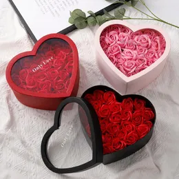 Present Wrap 1pc/Set Flower Box Heart Shaped Stamping Paper Florist Packaging Rose Case For Party Valentine's Day Wedding Decorgift