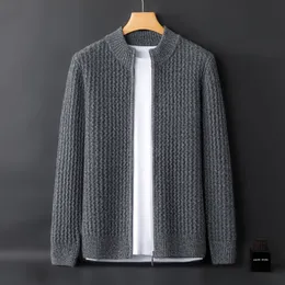 Cardigan in cashmere da uomo maglione spesso colletto rialzato zip-up sciolto moda casual cappotto lavorato a maglia di lana