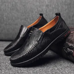 Dress Shoes Genuine Leather Men Casual Luxury Brand 2023 Slip on Formal Loafers Moccasins Italian Black Male Driving JKPUDUN 231026