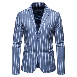 Erkekler Suits Blazers Erkekler Sıradan Büyük Boyut Takım Ceket Mavi ve Beyaz Çizgiler İki Düğmeli Erkek Çençli Resmi Ceket Blazer Erkek Boyut M5XL 231026