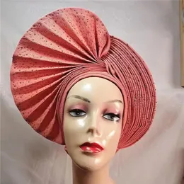 Шляпы для вечеринок, новейшие головные уборы aso oke auto gele, африканская кепка ручной работы, нигерийская свадебная геле, женские тюрбаны с косами, женские повязки на голову 9L0624 231026