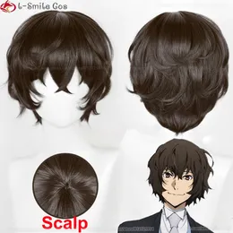 Catsuit kostiumów Wysoka jakość skóry głowy 30cm brązowy Dazai Osamu Bungo Bungo STRAY Psy Odporne na ciepło Włosy Cosplay Anime Peruki