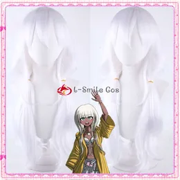 Costumi Catsuit Danganronpa Angie Yonaga Parrucche sintetiche lunghe bianche per capelli Dangan Ronpa V3 Killing Harmony Cosplay Gioco di ruolo + Cappellino per parrucca