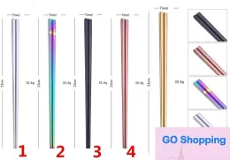 All-Match Glossy Titanium Gold-Plated Chopsticks, Colorful rostfritt stål Handpinnar Rose Gold Black Rainbow Square Chopsticks150Pair