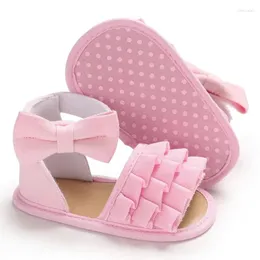 First Walkers Baby-Sommer-Prinzessin-Sandalen, Turnschuhe, Säuglingsschuhe mit weicher Sohle, rutschfeste Schuhe mit Blumenmuster und Schleife