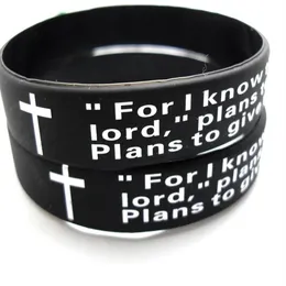 Lotes a granel 100 peças inglês jeremiah 2911 senhores oração homens moda cruz pulseiras de silicone pulseiras inteiras religiosas jesus jewe261c