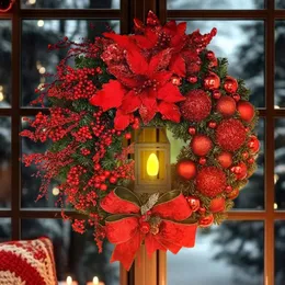 Decorações de Natal Decoração de Natal para casa Guirlanda de Natal com bola de arco leve Grande flor vermelha Xmas Véspera de Ano 2024 Porta Janela Sala Deco 231027