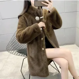 Kadın Kürk Mink Coat Golden Diaorong Outwear 2023 Kış Kürk-Fur Entegrasyon Palto Stand-up Yaka Kürk Ceket Kadın Top