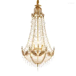 Pendant Lamps DINGFAN French Chandelier Villa Stair Creative Living Room Lamp Luxury El Restaurant Full Copper Long Pendent Light