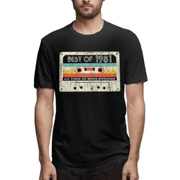 男性用Tシャツ40歳1981年の到着Tシャツ40歳の誕生日プレゼントカセットテープレトロビンテージコットン