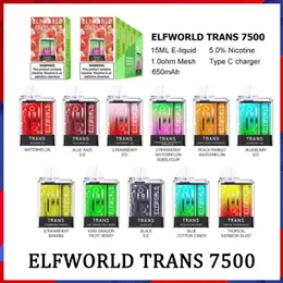 Оригинальная одноразовая сигарета Vape Pod E Elfworld 7500 ELF world 5 мл Одноразовые резервуары для вейпа 7500 затяжек Pod 650 мАч Перезаряжаемая батарея Type-C Зарядная сетчатая катушка