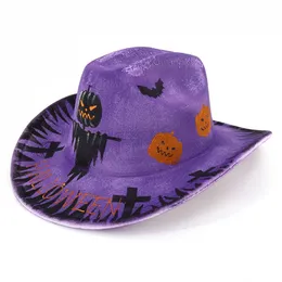Szerokie brzegowe czapki wiadro kobieta ręcznie malowana na Halloween Graffiti Western Cowboy Hat Wool Party Perption Jazz Men Can nose 231027