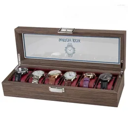 Watch Boxes Luxury Solid Wood Box Organizer For Men's 6-slot Red-black Walnut Cabinet Men Jewellery Display