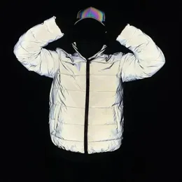 Męskie Parkas 2023 Refleksyjne Parma Mężczyźni zimowi kurtka ciepła bawełniana street Hip Hop Women Night Reflect Light Płaszcz Kurtki 231026