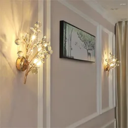 Lâmpada de parede europeia interior ouro cristal luxo arandela luminárias led flor moderna iluminação interior luzes decoração para casa.
