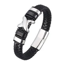 Trendig stil läder armband män svart flätade armband manliga smycken parti gåva rostfritt stål magnetiska lås armbanden BB0963 CH202O