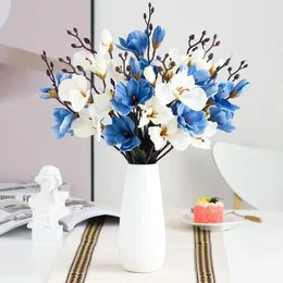 Dekoracyjne kwiaty 5forks 20heads Symulacja bukiet Magnolia Butterfly Fake Flower Wedding Wedding Home Decor Wystrój pokoju