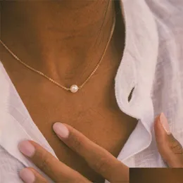 Ожерелья с подвесками Классические ожерелья из нержавеющей стали Простой кулон с искусственным жемчугом Колье Ожерелье для доставки ювелирных изделий Dhgarden Otsjt