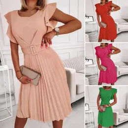 Casual Kleider Frauen Sommer Elegante Rüschen Kurzarm Plissee Kleid