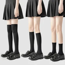 Women Socks Lolita Solid Black White Cute Long Strumps Japanese College Style Girls Lår High Kawaii Knee