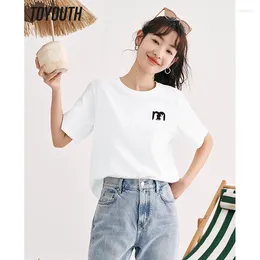 Women's T Shirts Toyouth Women T-shirt 2023 Summer Short Sleeves Round Neck Loose Tees Cartoon Silhouette Cotton Casual All Match Tops