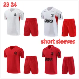 2023 2024 남성과 어린이 플라 멘고 짧은 소매 축구 유니폼 트랙 슈트 22 23 24 Flamengo 성인 훈련 슈트 스포츠웨어 생존 키트