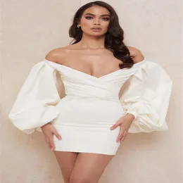 Casual Dresses Puff Sleeve Short Autumn Dress White Long Mini Sexy For Woman Erotic Porno Sex Club Elegant Party Night306V