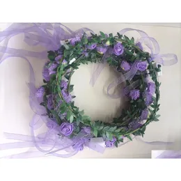 Decorative Flowers Wreaths Light Up Flower Hair Crown Wreath Led Flash Glowing Foam Floral Headband Rave Party Birthday Halloween Dhefv