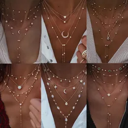 Sautoirs Vintage cristal géométrie étoile lune serrure collier pour femmes Boho multi niveau pendentifs colliers bijoux cadeau 231025
