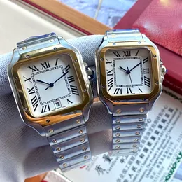 Para męska/damska kwadratowa zegarek Gold/srebrny automatyczny mechaniczny ruch mechaniczny Sapphire Glass and Box