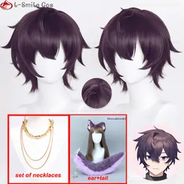 Catsuit trajes de alta qualidade vtuber shoto cosplay roxo preto curto 30cm resistente ao calor cabelo sintético anime festa de halloween perucas + peruca