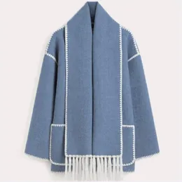 Misturas de lã feminina SuperAen outono e inverno dupla face borla cachecol solto casual bordado casaco para mulher