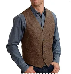 Men's Vests Herringbone Suit 4 Pockets Steampunk Waistcoat Slim Fit Business Party Formal Wedding Dress Vest For Groomsmen