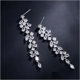 Dangle Chandelier Fashion Cubic Zirfonia Leaf earrings Dangle Drop Earring for Elegant Women cz Clstal Long Tassel Bridal Dhgarden Otzes