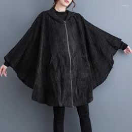 Casacos de Trench das Mulheres Coreano Moda Tendência Casaco para Mulheres Outono e Inverno 2023 Com Capuz Corduroy Bat Manga Roupas Casuais Windbreaker