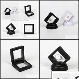 Andra artiklar Nagel Salong Tools Fashion PE -fall visar Square 3D -album Floating Frame Holder Black White Coin Box Jewelry Display Sho Dhxjt
