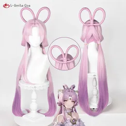 Catsuit-Kostüme, hochwertiges Spiel Honkai: Star Rail Fu Xuan Cosplay, 90 cm, rosa, lila Farbverlauf, hitzebeständiges Haar, Anime-Perücken + Perückenkappe