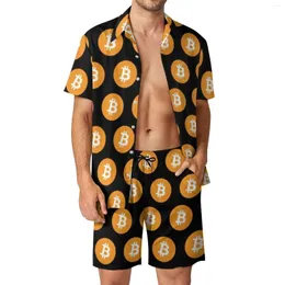 Men's Tracksuits Men Sets Cryptocurrency P2P Money Retro Casual Shirt Set Short Sleeves Printed Shorts Summer Vacation Suit Plus