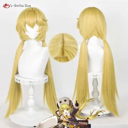 Costumi Catsuit Gioco Honkai: Star Rail Hook Cosplay 90 cm Giallo dorato con doppia coda di cavallo Parrucche per capelli resistenti al calore + Cappellino per parrucca