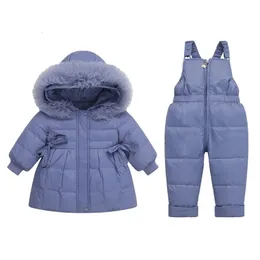Para baixo casaco crianças jaquetajumpsuit crianças da criança menina menino roupas 2pcs roupa de inverno terno quente macacão do bebê conjuntos de roupas ssytt 231026