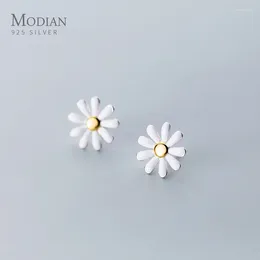 Ohrstecker Modian Elegante Blume Gänseblümchen Schmuck Für Frauen Mode 925 Sterling Silber Emaille Einfache Weibliche Jahrestag Geschenk