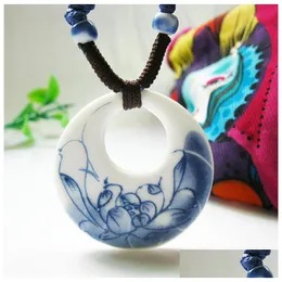 Collane con ciondolo Fai da te Collana con pendenti in ceramica Moda Vintage Cina Fatta a mano Accessori per gioielli etnici blu e bianchi Jingdezhen Ha Dhtz5