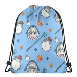 쇼핑 가방 Gawr Gura Hololive en print drawstring storage backpack 십대 여행 가방 다기능 포켓