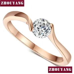 Anel de casamento para mulheres conciso 4mm corte redondo zircônia cúbica rosa cor de ouro noivado moda jóias zyr239 zyr422 drop del dhgarden otjxv